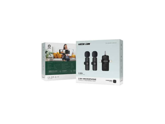 ميكروفون Green Lion 3 في 1 من النوع C / Lightning / Aux - أخضر ميكروفون Green Lion 3 في 1 من النوع C / Lightning / Aux - أخضر